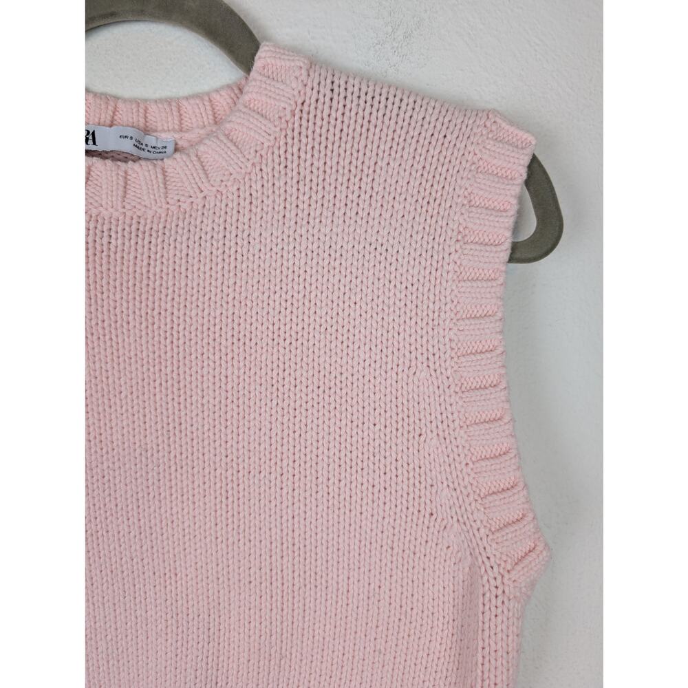 Zara Sweater Vest Chunky Knit Cropped Barbie 90s Y2K Cottagecore Pink Size S - Picture 2 of 10